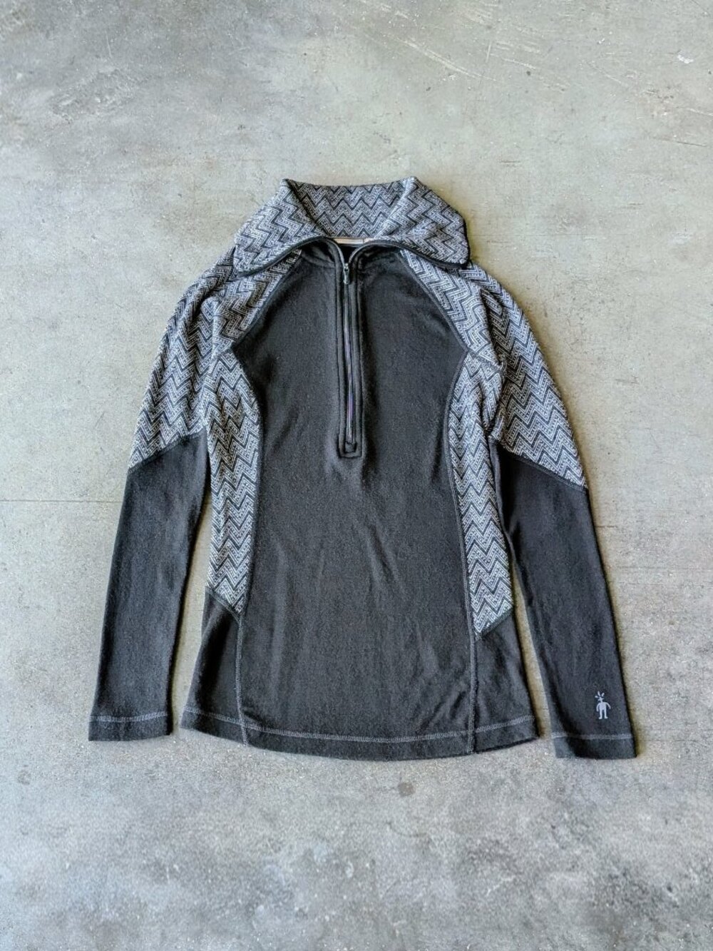 Smartwool Merino Wool Half Zip Black Gray Patterned Long Sleeve Top small